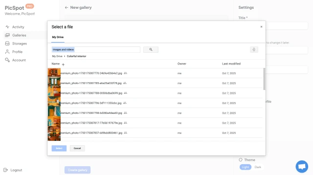 2. Create your PicSpot Gallery from Custom-Selected Images and Give It a Title